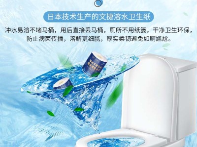 北京文捷溶水卫生纸卷筒纸冲水纸厕纸溶水纸电商装1箱图4