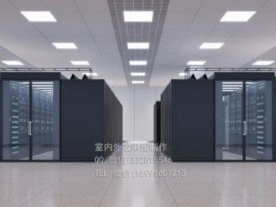 北京三维机房动环效果图制作|银行IDC机房建设网络设备俯视图图2