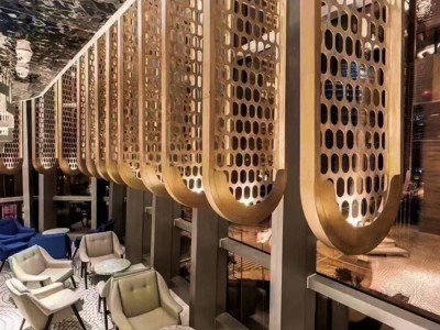 不锈钢异形装饰屏风酒店大堂屏风玫瑰金定制图6