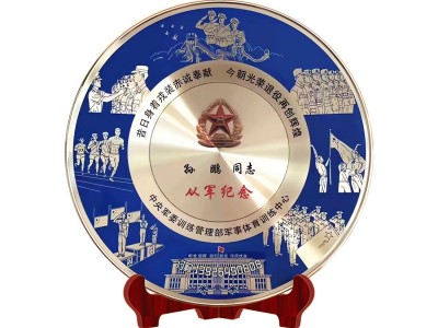 创意金属奖盘锌合金浮雕工艺礼品圆盘退休退伍表彰庆典纪念盘批发图2